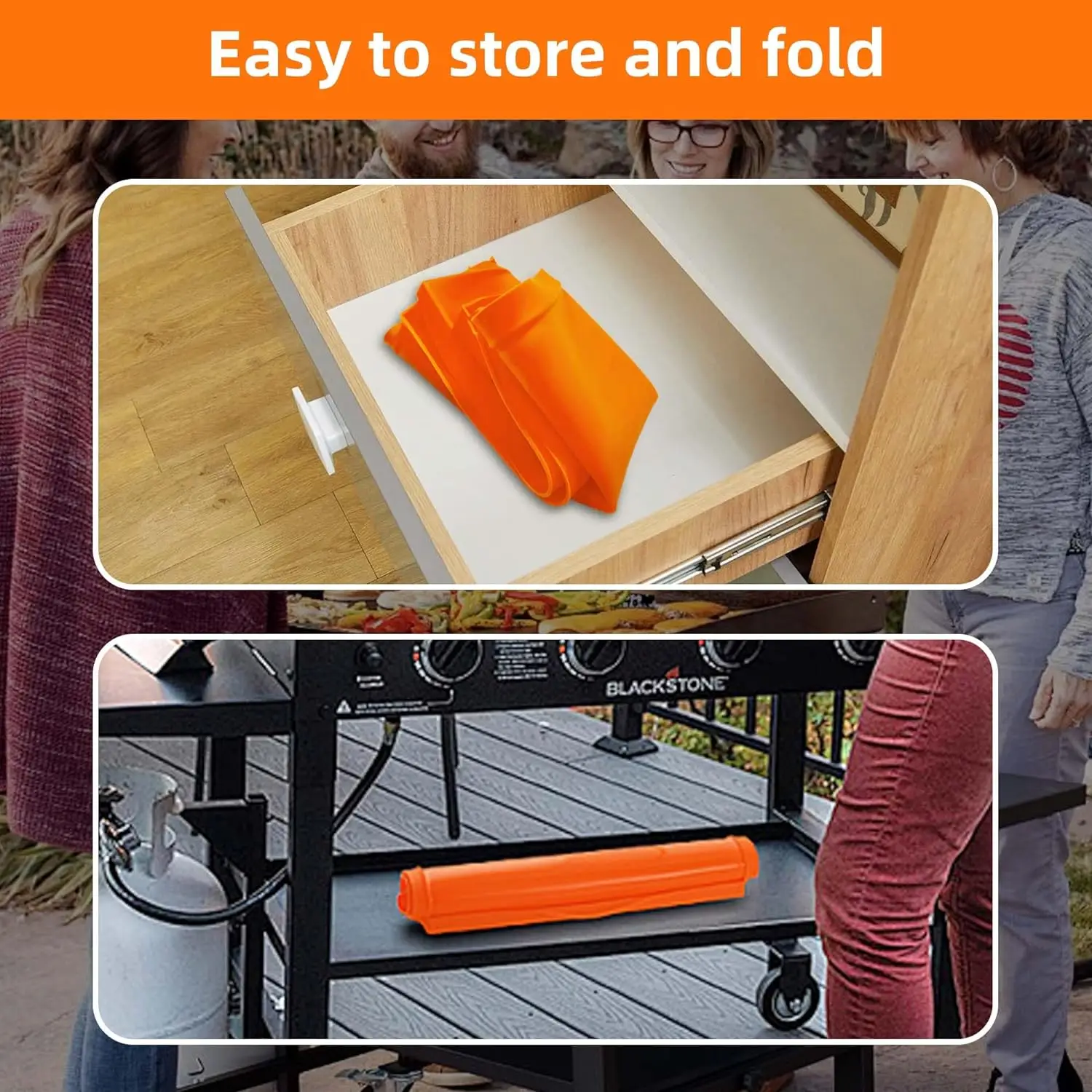 36Inch Silicone Griddle Mat for Blackstone Griddle, Heavy Duty Food Grade Silicone Mat, Protect Griddle, Protective Cover Orange 4