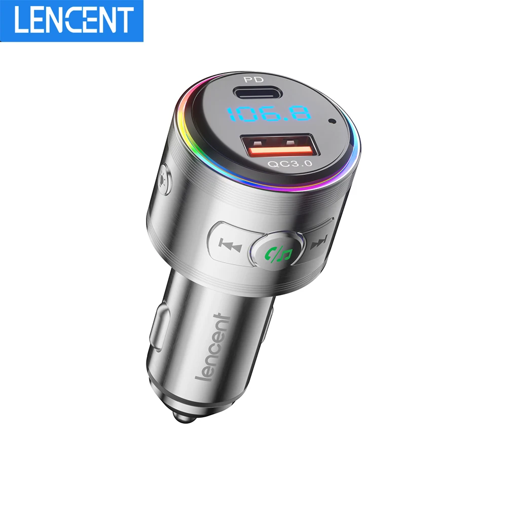 LENCENT Bluetooth 5.3 FM Transmitter Full Metal Bluetooth Car Adapter with  PD 20W & QC3.0 Fast Charger Hi-Fi Music Adapter - AliExpress