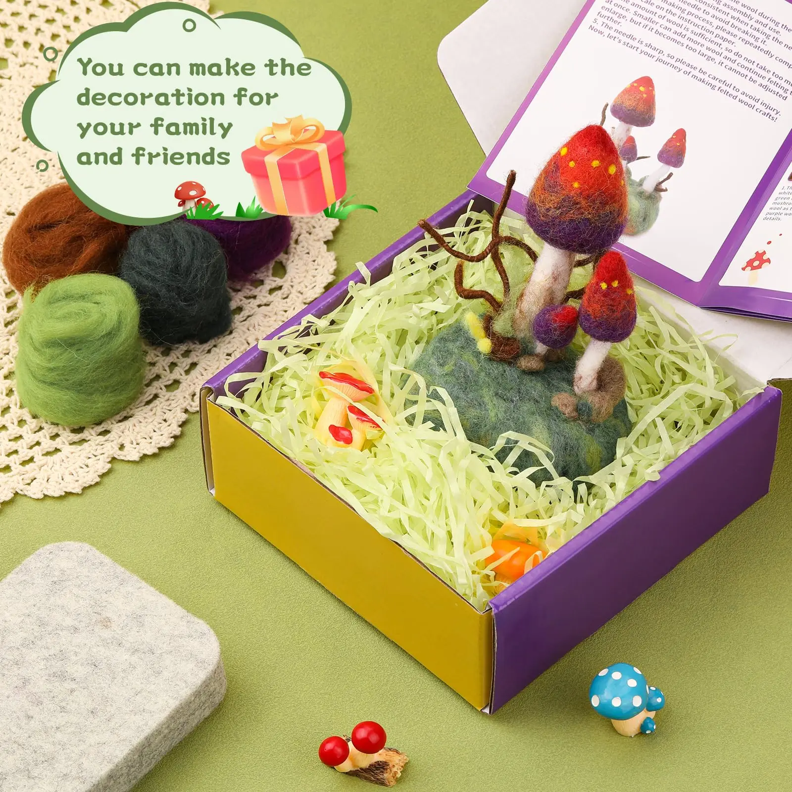 Fenrry Mushroom Needle Felting Kit with Felting Pad for Beginners Needles and Instruction for DIY Lovers needle felting kit wool felting kit needle felting pad