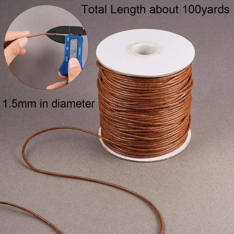 PandaHall Filo di cotone cerato, 100 metri, 1 mm, filo di macramè bianco, con rocchetto per braccialetti, cavigliere, perline, collane, lavori di cucito