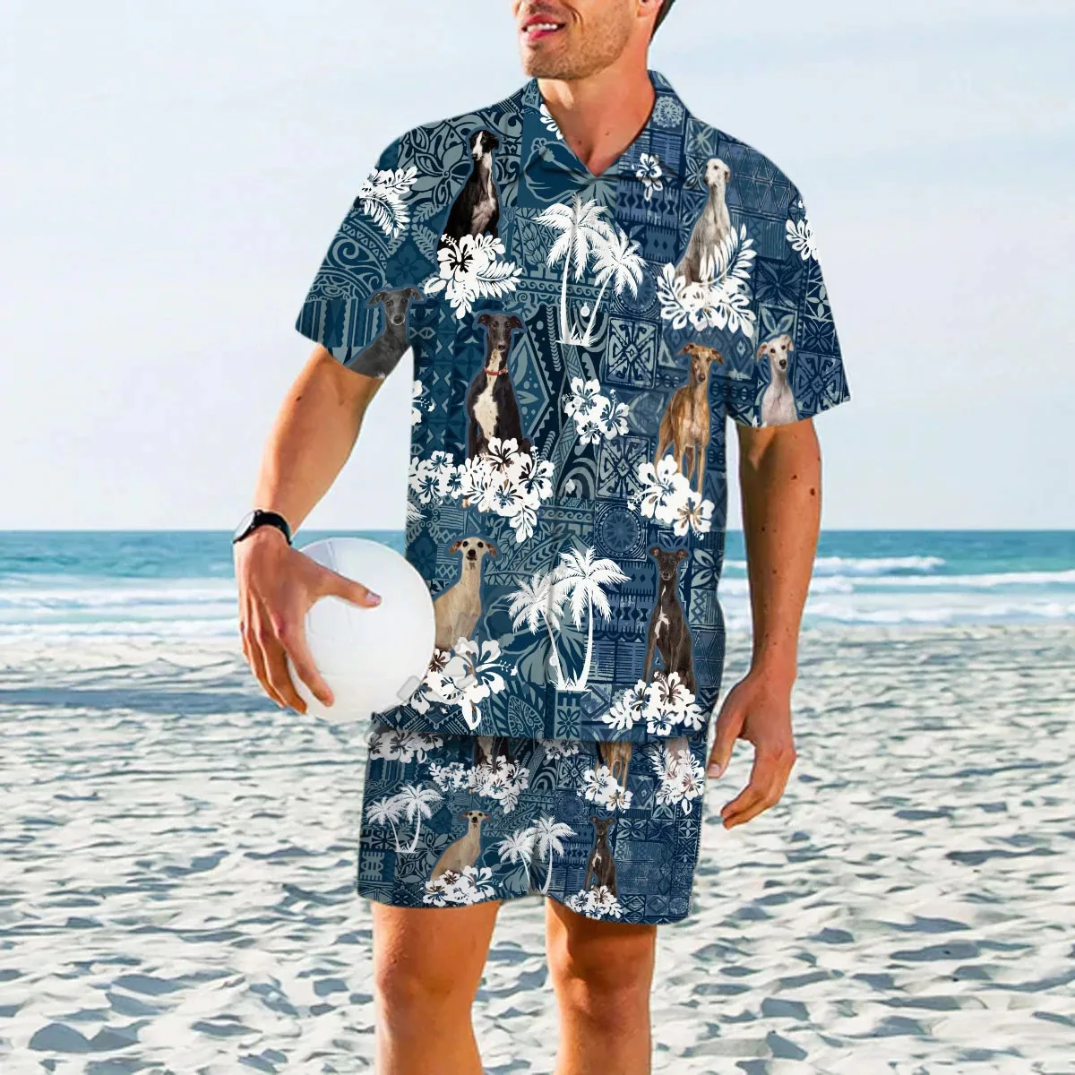 Shirt Zomer Greyhound Hawaiian Set 3D Gedrukt Hawaii Shirt + Strand Shorts Mannen Voor Vrouwen Grappige Hond Kleding