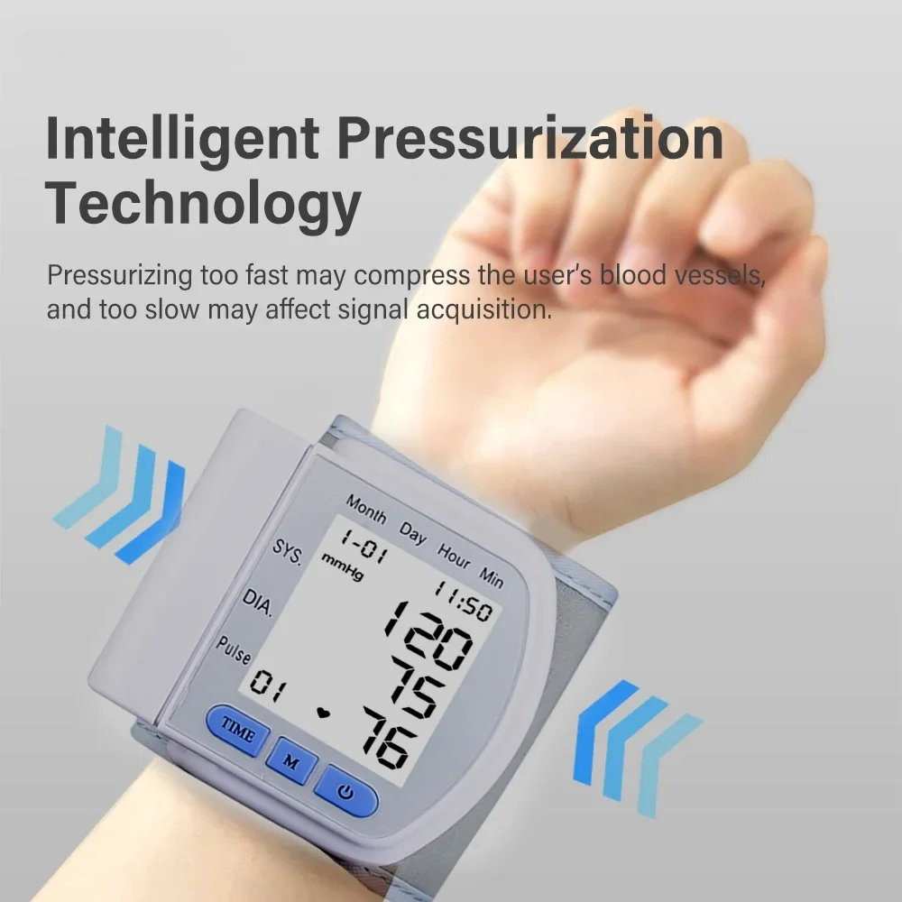 Blood Pressure Monitor Blood Pressure Meter Automatic Portable Medical Digital Wrist Blood Pressure Monitor Sphygmomanometer Tonometer Tensiometer Heart Rate Pulse Meter BP