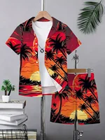 Chemise à manches courtes à col boutonné pour enfants, motif cocotier, style hawaïen, pour les vacances à la plage, été, + shorts, vêtements pour garçons 6