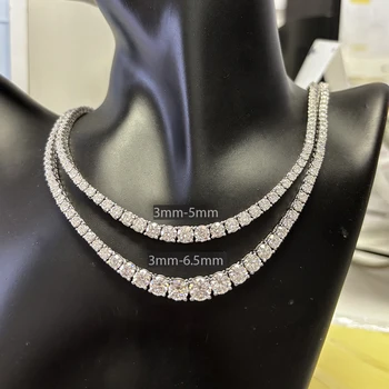 Full Moissanite Tennis Necklace with Certificate 3-5mm Size Gradient Diamond Necklaces for Women 925 Sterling Silver Neck Chain 3