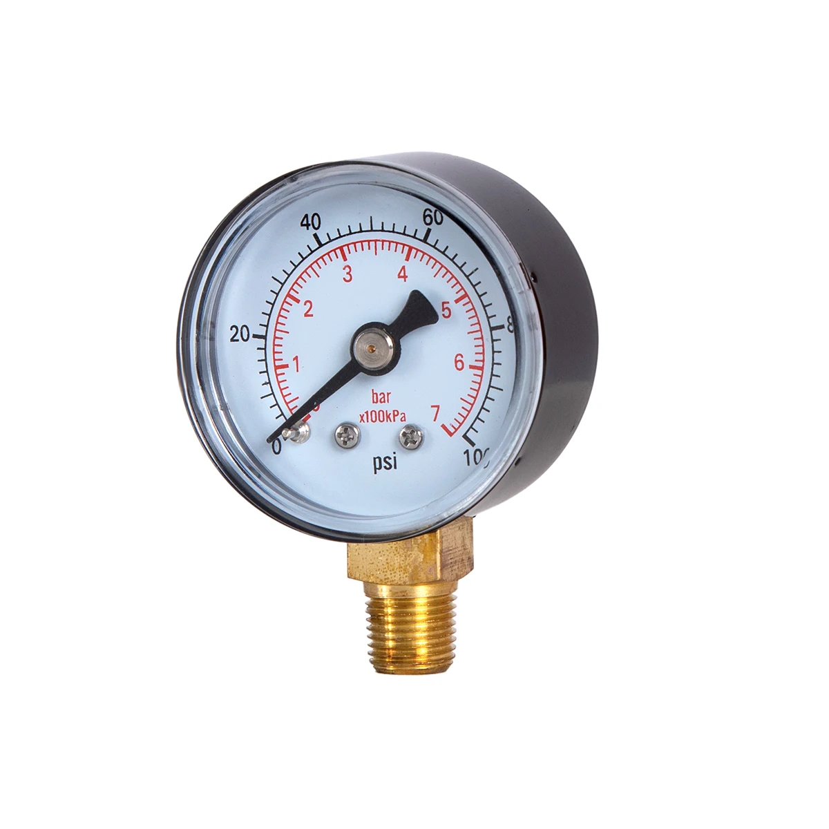 

Dry Pressure Gauge, 1-1/2" Dia,100, 160 Psi & Bar, 1/8" BSPT Lower Mount, PC window