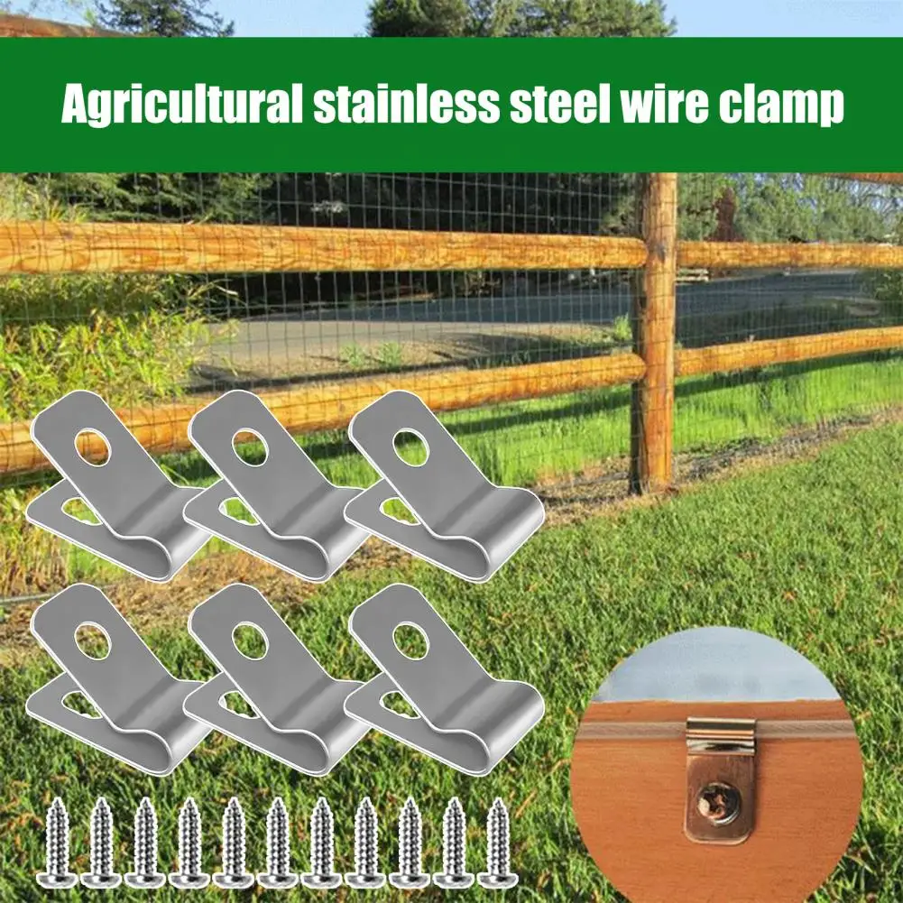 

100 Pcs Fence Wire Clamps With Screws Stainless Steel Stable Fixing Rust-Resistant Clips For 12-16 Gauge Garden Yard Supplies