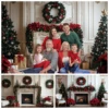 Christmas Fireplace Photography Backdrop European Retro Xmas Tree Wreath Family Portrait Holiday Party Decor Photo Background
