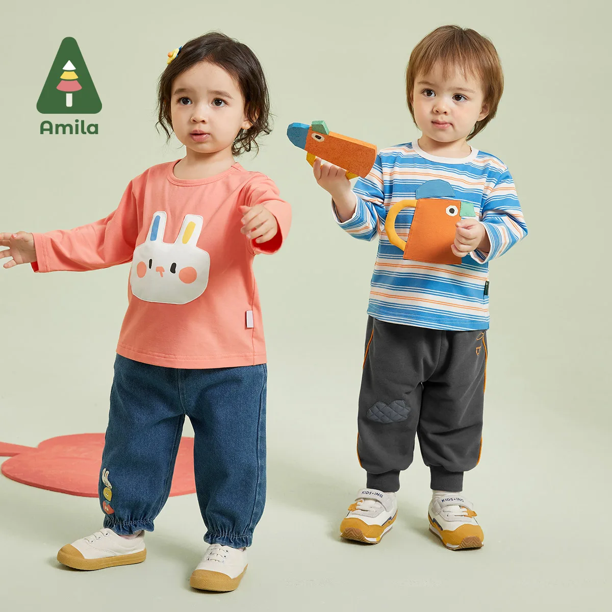 Baby T-shirts Amila T-shirt for a Boy And Girl Autumn New Round Neck Small Drop Shoulder Baby Clothes Warm And Breathable Baby's Tops