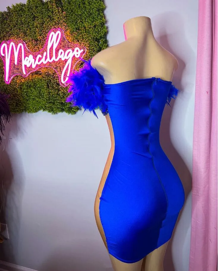 King Blue Luxury Mini Evening Cocktail Dresses for Women Black Girl Off Shoulder Crystal Birthday Gown vestidos de graduaci&oacute;n