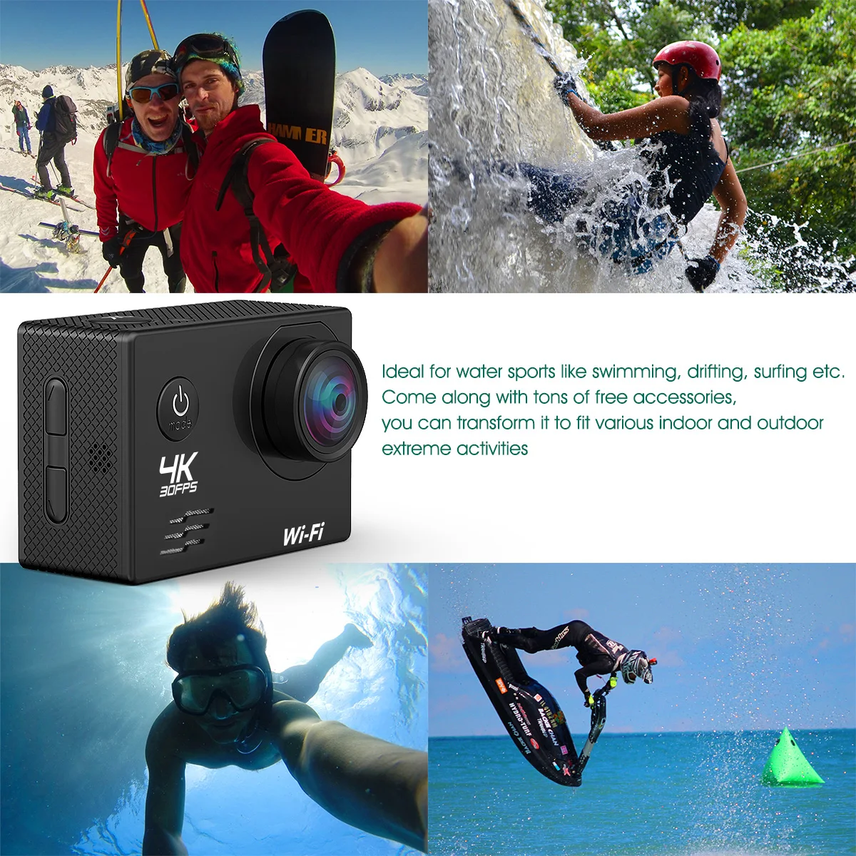 Action Camera Q1 Ultra HD 4K30FPS 16.0MP Wi-Fi 2.0" Screen 170D DVR Webcam Underwater 30M Helmet Video Recording Sport Camera 4