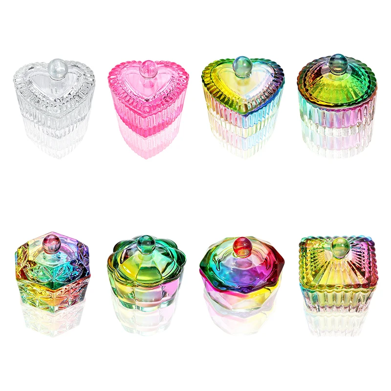 Manicure tools Nail tools Aurora Colorful Nail Art Glass Brush Cleaning Glass Cup Powder Crystal Dish Wash Pen Bowl with Lid Manicure Holder Salon Tool