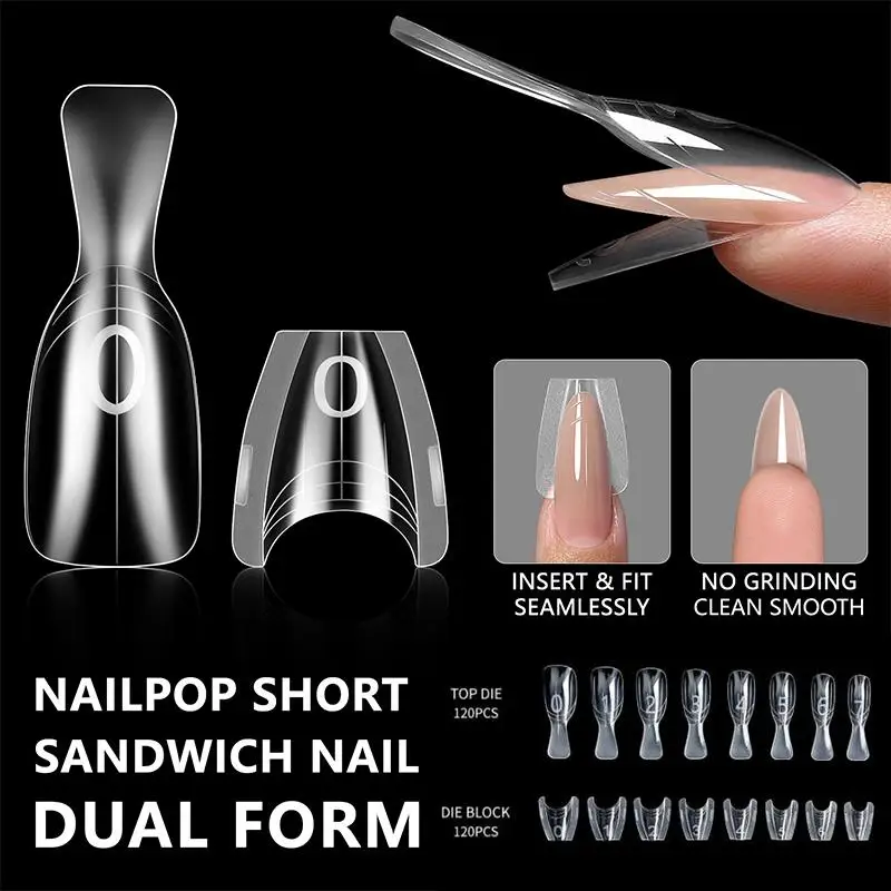 샌드위치 듀얼 네일 폼 사다리꼴 타원형 네일 연장 폼 240개/박스 상단 및 하단 폼으로 빠른 DIY 네일 연장 살롱용