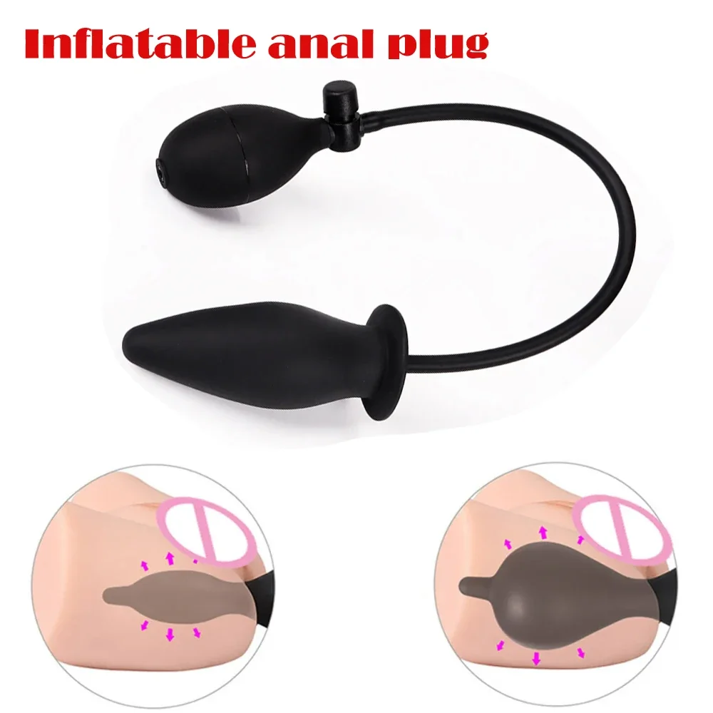 Soft Silicone Inflatable Anal Dildo Butt Plug Dilator Anus Massager Sex Toy for Women Men Gay Black Pump Vagina Extender Toys