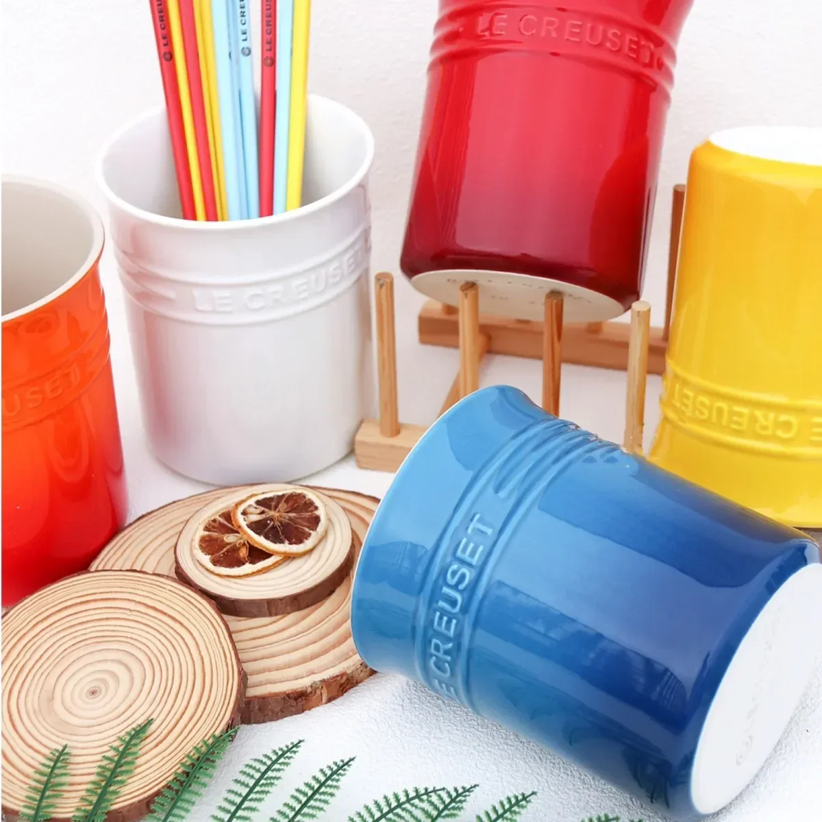 Ceramic Utensil Holder Porcelain Flatware Storage Organizer Countertop Cooking Tool Container Farmhouse Crock ceramic chopsticks holder ceramic storage jar For Kitchen