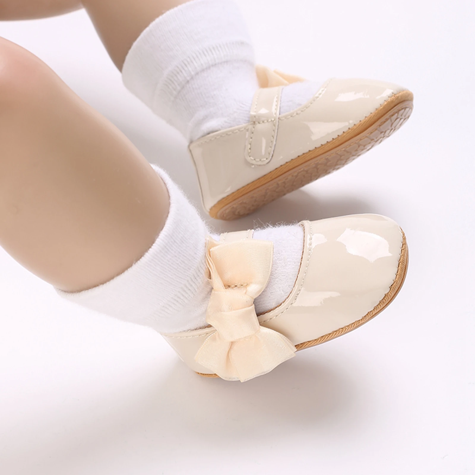 FOCUSNORM 0-18M Infant Baby Girls Cute Crib Shoes Solid Color Bowknot Decor Soft Sole Flats First Walkers Non-Slip Shoes
