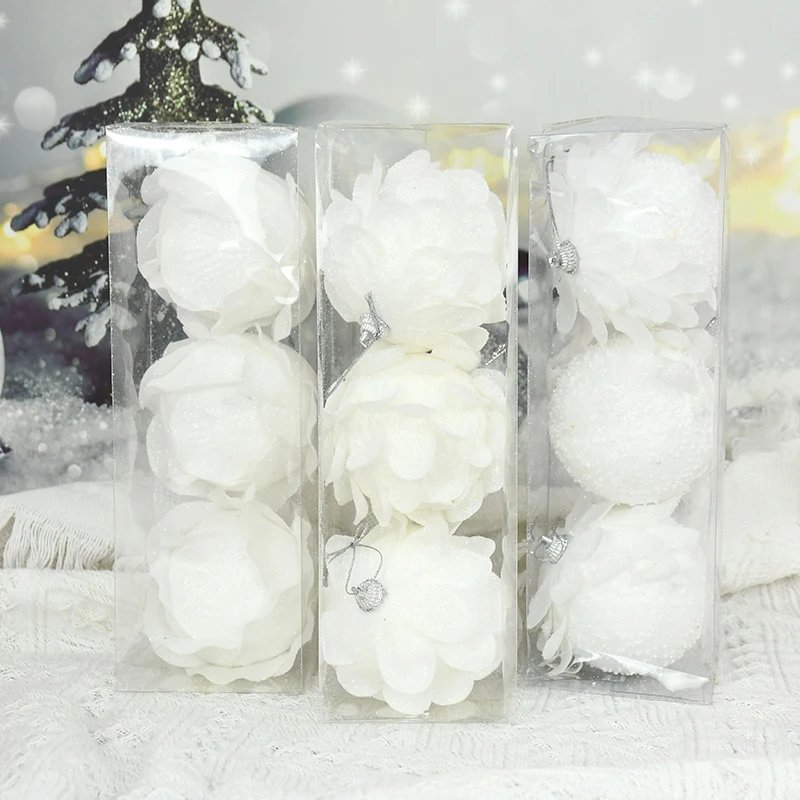 8cm White Christmas Ball Christmas Tree Ornament Xmas Decorations for Home 2023 New Year Tree Decorative Foam Balls 3Pcs/Box