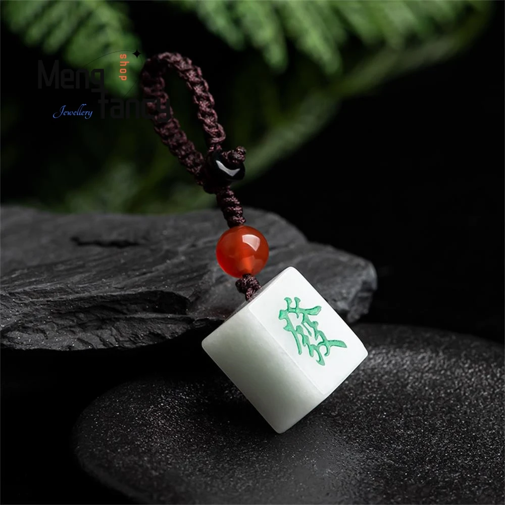 Natural A-goods Jadeite Fortune Cell Phone Pendant Chinese Style Car Keychain Simple Retro Best Selling Mascots Fashion Jewelry