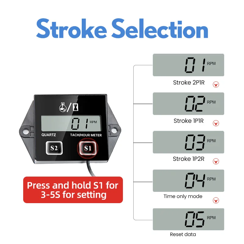 Engine Tachometer Tachometer Gauge Tachometer Meter Engine Hour Meter ZSB-01Motor Speedmeter Engine Hour Meter Tachometer Gauge RPM LCD Display For Gasoline 2/4 Stroke Boat Motorcycles Chainsaw