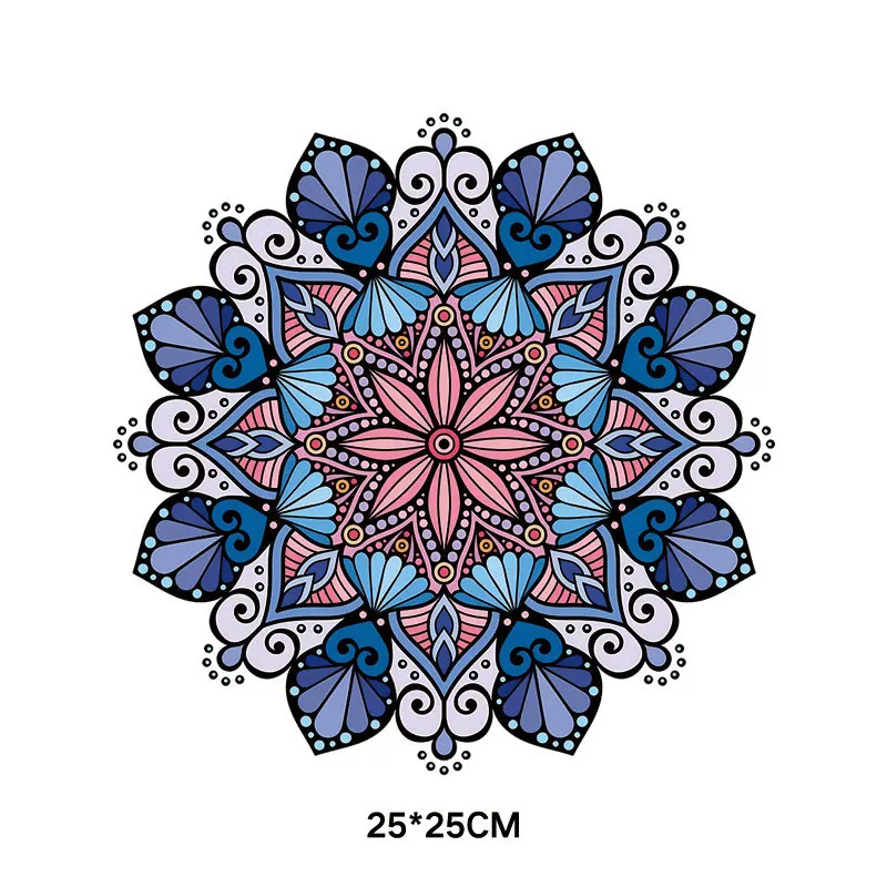 Mandala Flowers Stripes Thermal Stickers Heat Transfer Decal Fusible Iron On Patches Heat Transfer Vinyl Patch On Clothes
