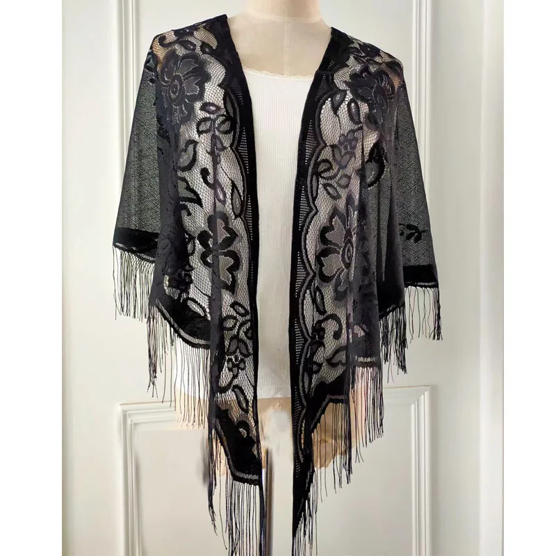 Sciarpa di pizzo a triangolo di colore solido scialle da sera per