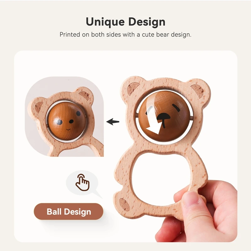 Baby Wooden Cartoon Bear Rattle Toy Newborn Teeth Chew And Grind Toys BPA-Free Crib Music Soothing Toys Newbaby Christmas Gift 5