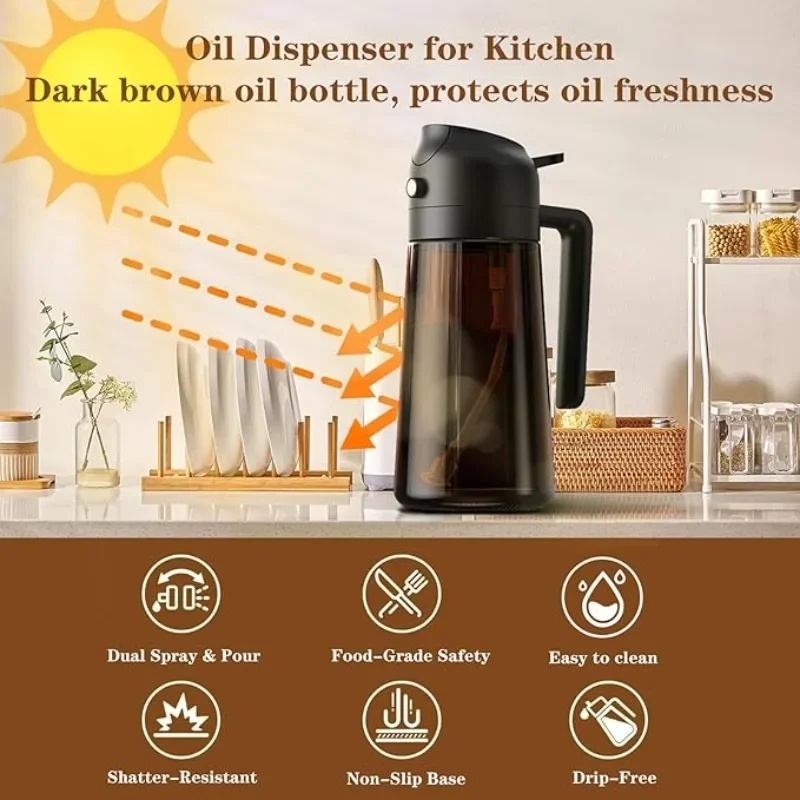 Glass Oil Dispenser Oil Spray Bottle Large Capacity Brown Glass UV-proof Refillable Kitchen Cooking Tools Food-Grade Mister