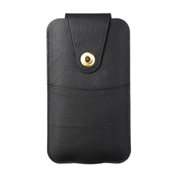 Premium Cowhide Leather Belt Clip Case with Secure Closure for Screen 6.4 - 7.2 (Black)