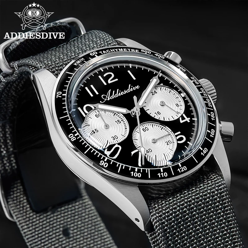 ADDIESDVIE AD2517 Men Chronograph Watch VK63 Nylon Strap 10Bar