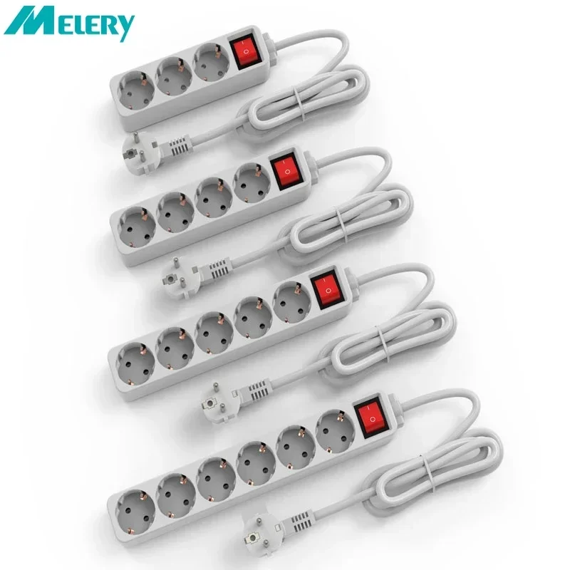 Power Strip Plug Adapter Electrical Socket 3-6 AC EU 1.5m