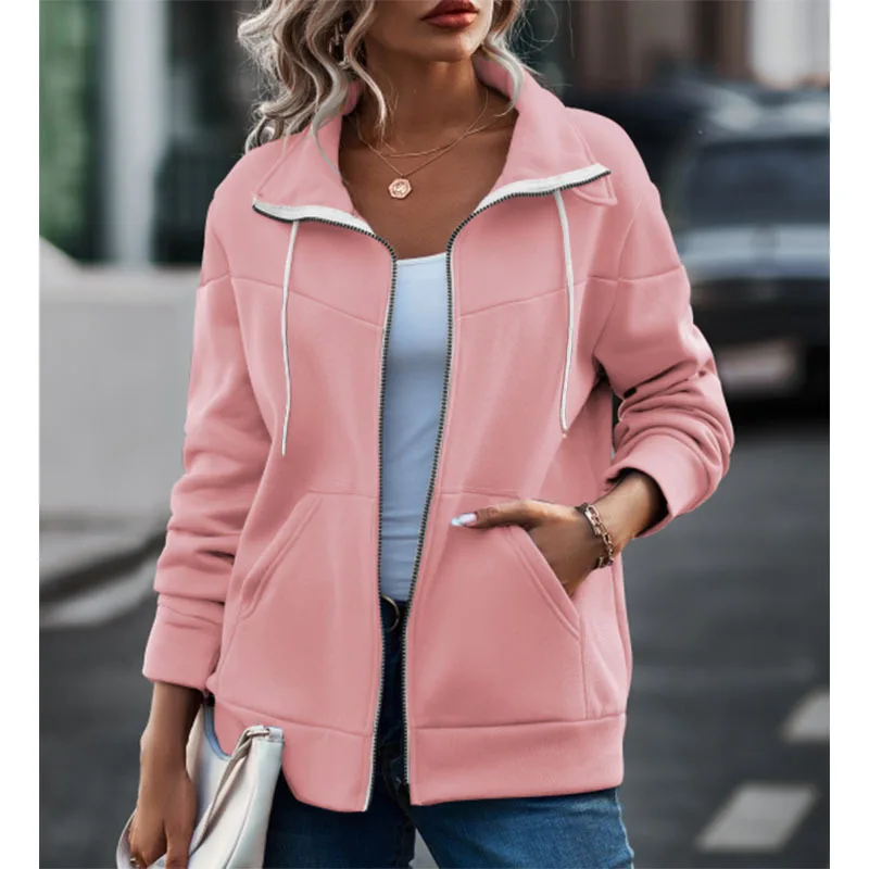 Women's Autumn Winter Polo Collar Long Sleeve Print Hoodies Patchwork Chic Sweatshirt Fashion Casual Versatile Elegant Lady Tops