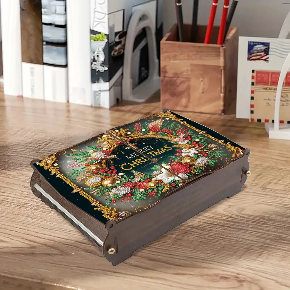 Wooden Rhinestones Decorative Storage Box DIY Diamond Painting Colored Pattern Wood Case Crystal Storage Case Kit for Home Decor