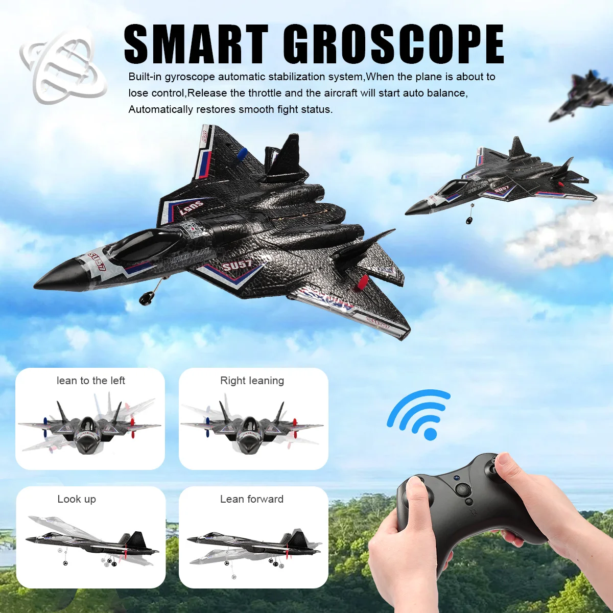 RC Plane SU57 2.4G Radio Remote Control Airplane With Light Fixed Wing Hand Throwing Foam Aircraft Model Toys For Children 4