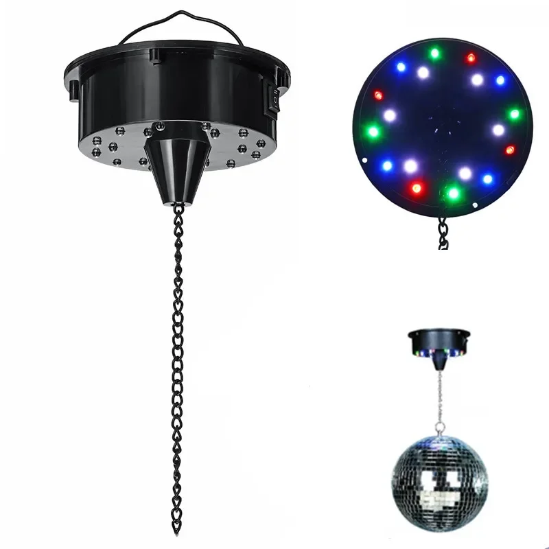 18 LED Lights Glass Rotating Mirror Disco Ball Motor Sound Control Reflection Ball Hanging Disco DJ Party Stage No ball