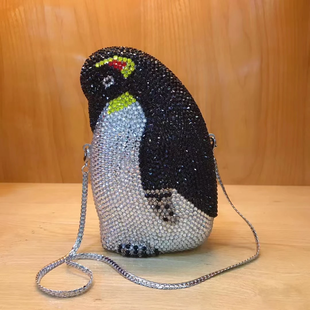 6 COLORS Full Diamond Lady Penguin Party Purse For Wedding Bridal Crystal Clutch Bag Luxury Women Rhinestone Mini Minaudiere Bag