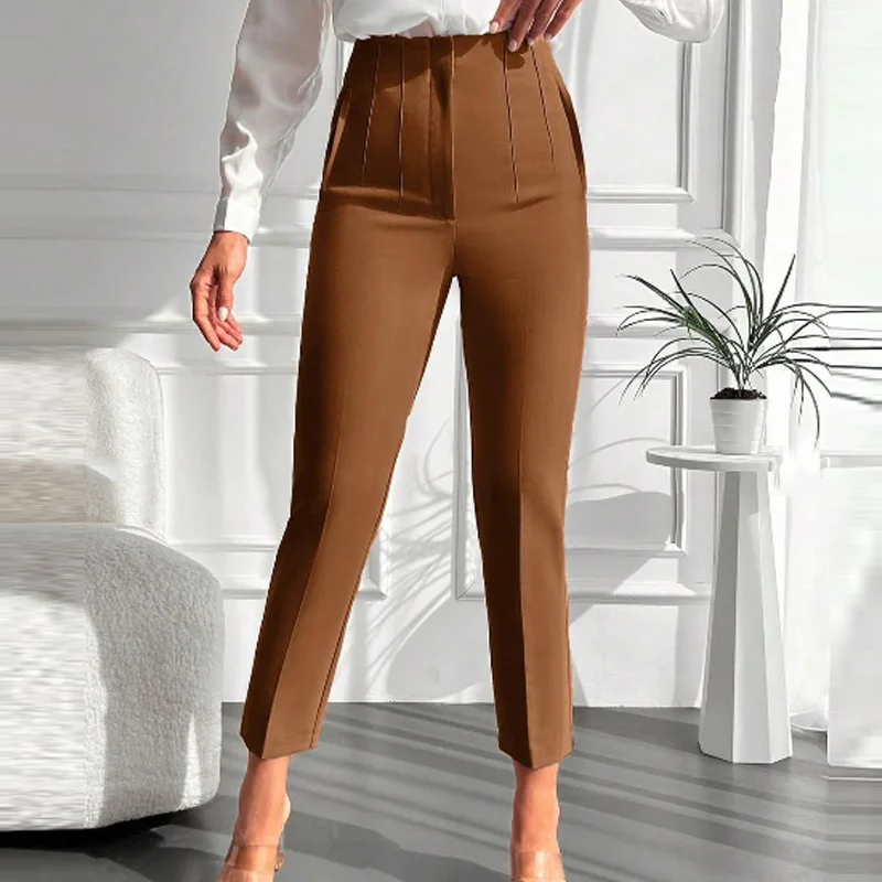 Ladies Pants TRAF Ladies Pants Office Wear Black Pink White Fashion High waist Formal Office outfits Pencil Trousers