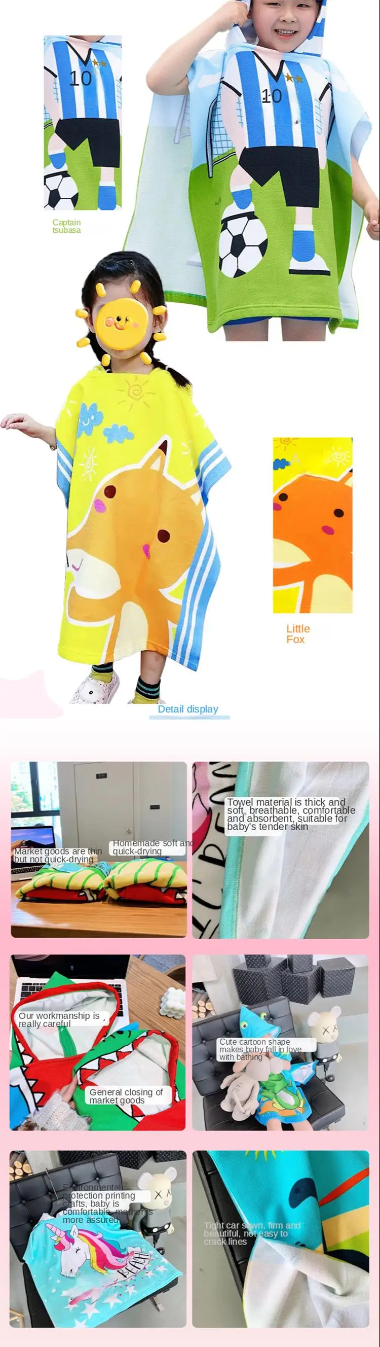 Description Picture 5 of itemNewborn Wrap Blanket Cartoon Child Kid Hooded Cloak Infant Bathrob Baby Bath Towel Robe Cotton Boy Girl Beach Robe Astronaut Cap