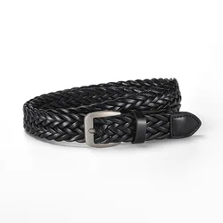 Chic Braided Women's Belt - Minimalist Retro Slim Waist Accessory with Buckle - 100cm 2.6cm (1 Black )