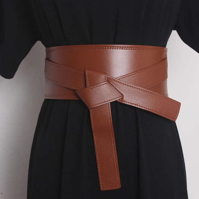 Stylish Pu Leather Obi Belts Elegant Bowknot Wide Waist Belt Dress