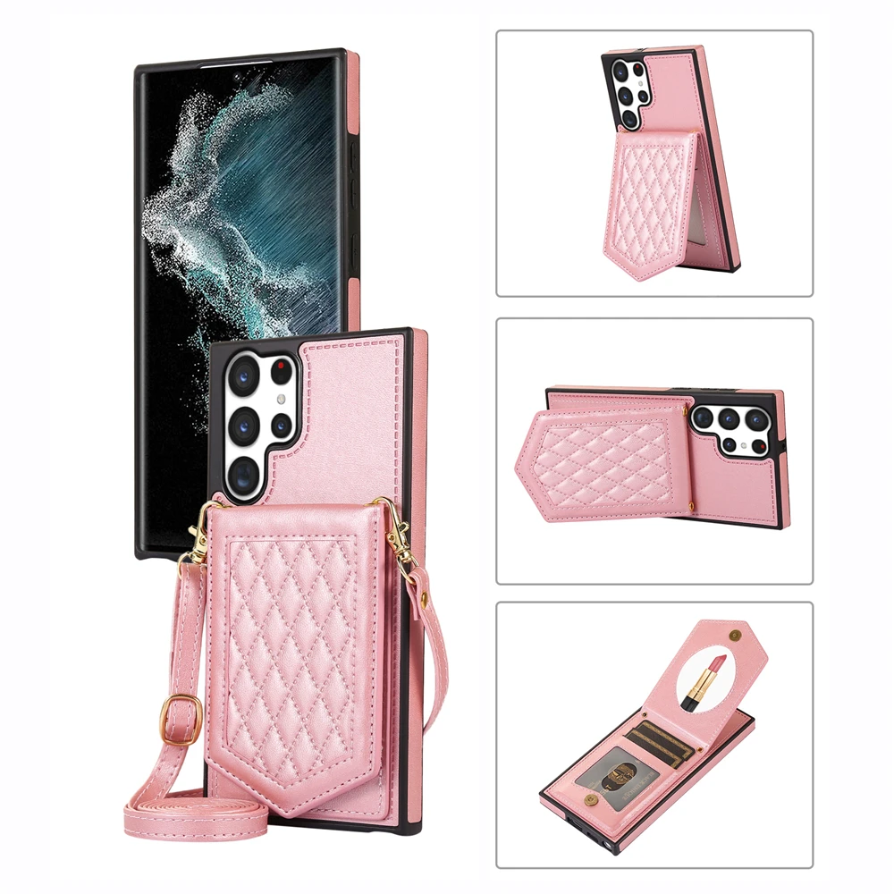 

Chic Leather Wallet Case for Samsung Galaxy S20 S21 FE S22 Plus S23 Ultra A53 Makeup Mirror Cover with RFID Blocking Card Holder