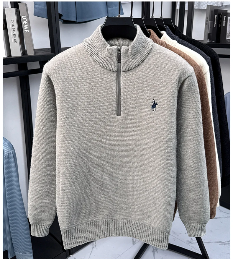 Hochwertiger Samt-Pullover mit Stehkragen und Reißverschluss für Herren Wintertrend Designer-Luxusmarke Paul-Stickerei warmer Strickpullover – Detail 19