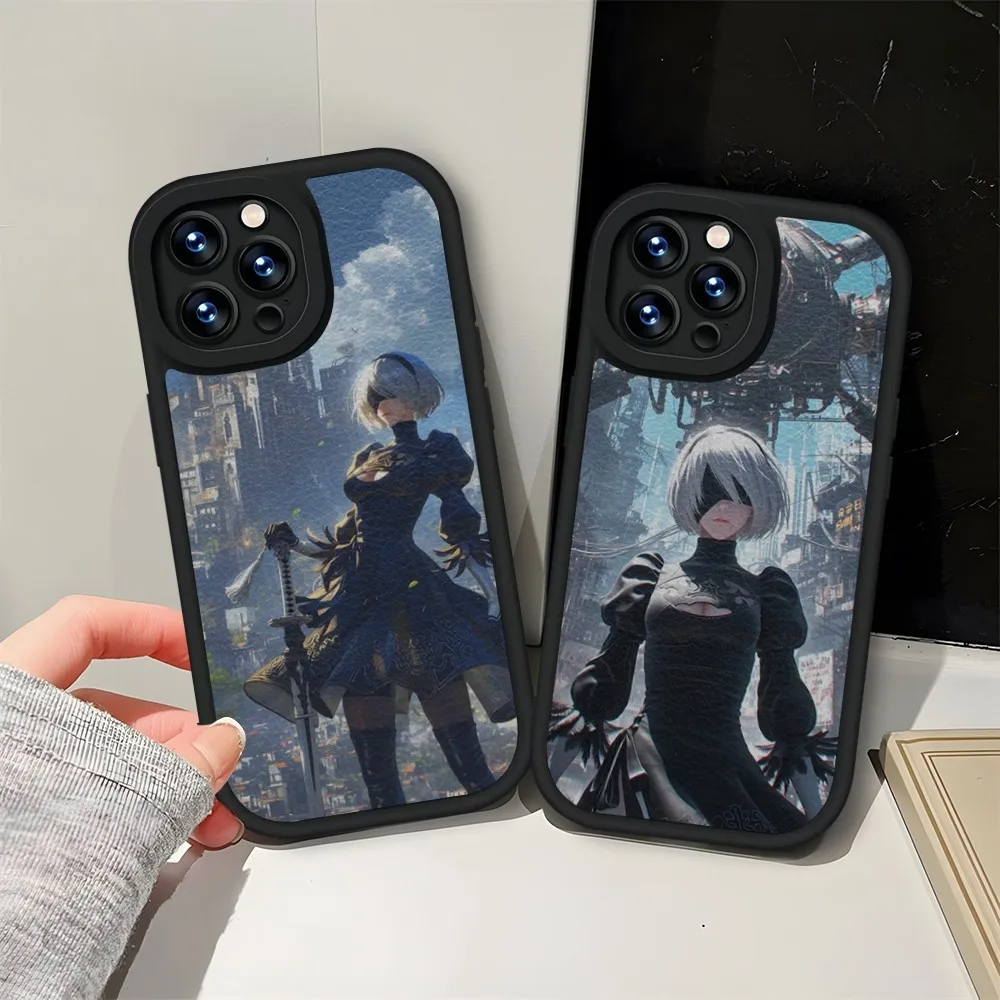 2B Nier Automata Phone Case Leather Black For Iphone 13 12 15 11 14 Pro Max Mini X Xr 8 Plus Se2020 Soft Silicone Cover