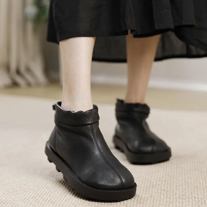 

Birkuir Retro Ankle Boots For Women Flat Platform Zippers Genuine Leather Shoes Luxury Soft Soles Thick Heel Short Boots Ladies