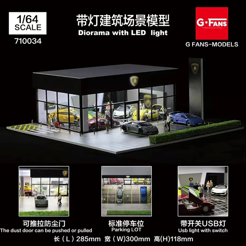 

G-FANS Assemble Diorama 1:64 USB LED Lighting Model Car Parking Lot -Lambro Exhibition Hall