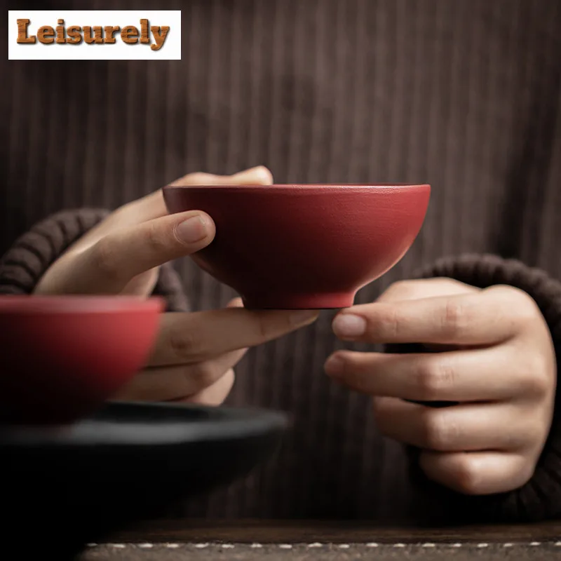 2pc/lot Palace Red Glaze Lotus Life Auspicious Teacup  Tea Bowl Tea Pair Tea-tasting Fragrance Cup Chazhan Master Cups Drinkware