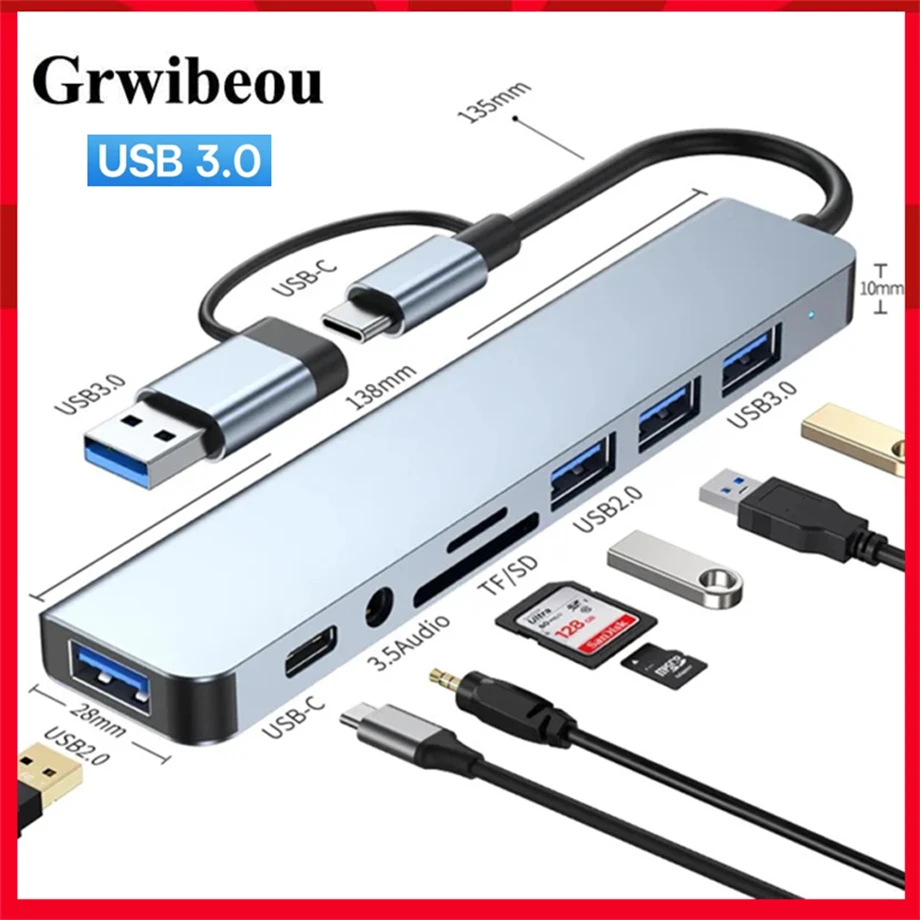 8 in 2 USB 3.0 HUB Type C HUB Dock Station 5Gbps High Speed Transmission USB Splitter Type C to OTG Adapter for Macbook Pro usb hub