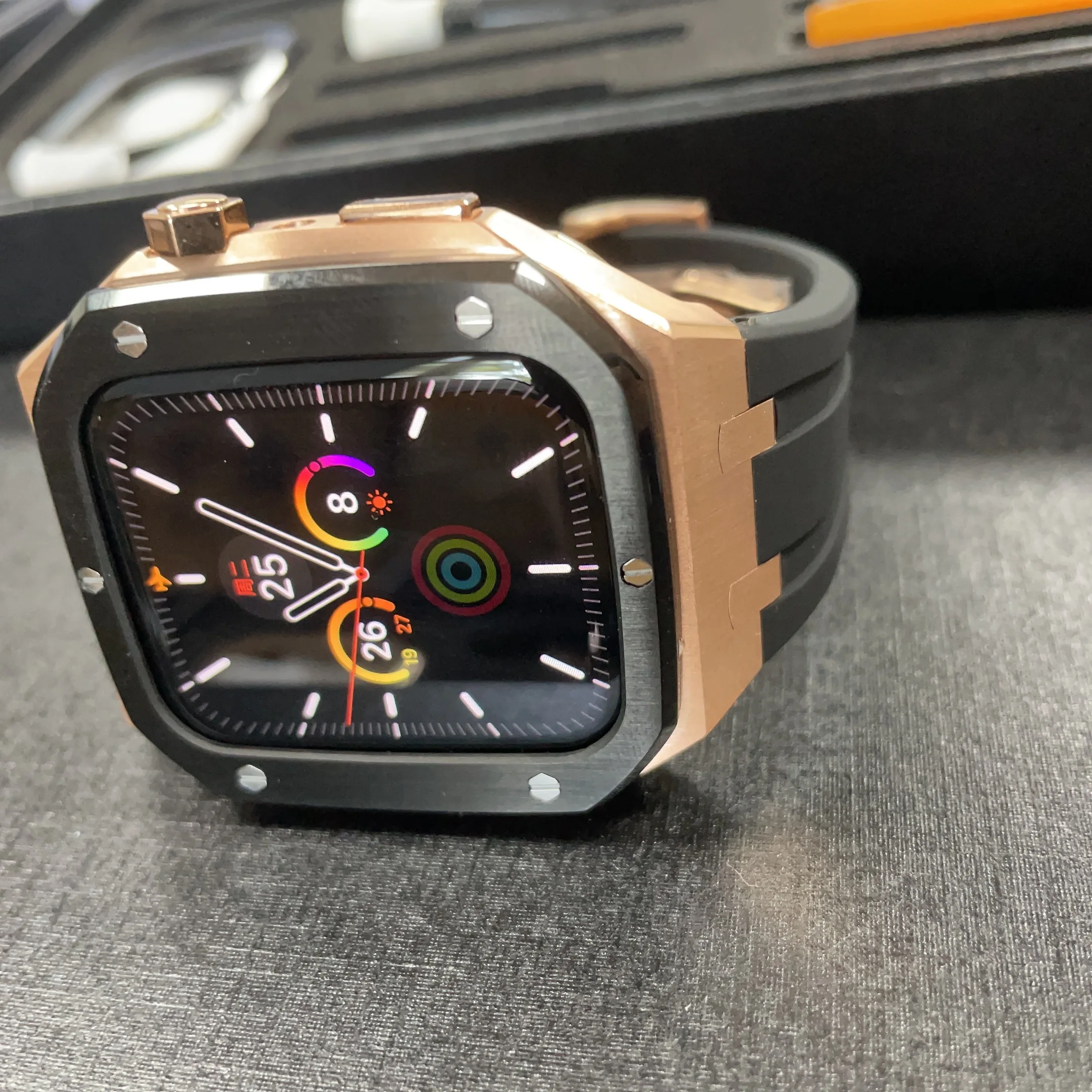 Modifikation skit Metall gehäuse armband für Apple Watch 41mm 42mm 44mm 45mm Gummi armband Correa für iwatch 8 se 6 7 5 4 3 Armband