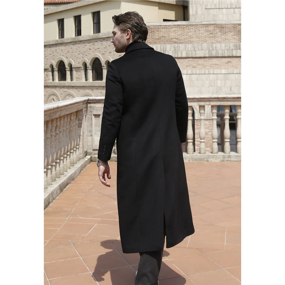 Men Suits Blazer Classic Peak Lapel Double Breasted Wool Long Jacket 1 Coat