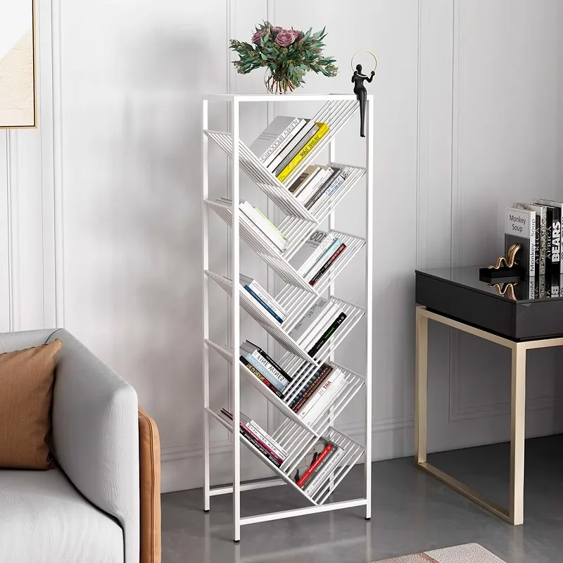 Multi-Tier Floor Bookshelf Iron Magazine Rack Kids Book Storage Tree Design No Assembly Bookcase Office Furniture Estante FYMR