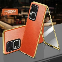 Premium 360 Full Leather Protective Case with Tempered Glass and Dual - Sided Protection for Vivo V30 Pro 5G (Orange)