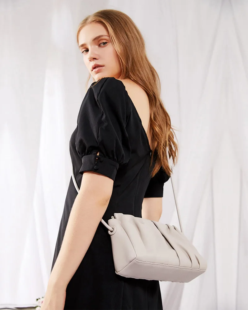 Tote Handbag Bag Women's Shoulder Y2k Genuine Cowhide Simplified Casual High-Capacity Pleated Soft Cloud For Dumpling